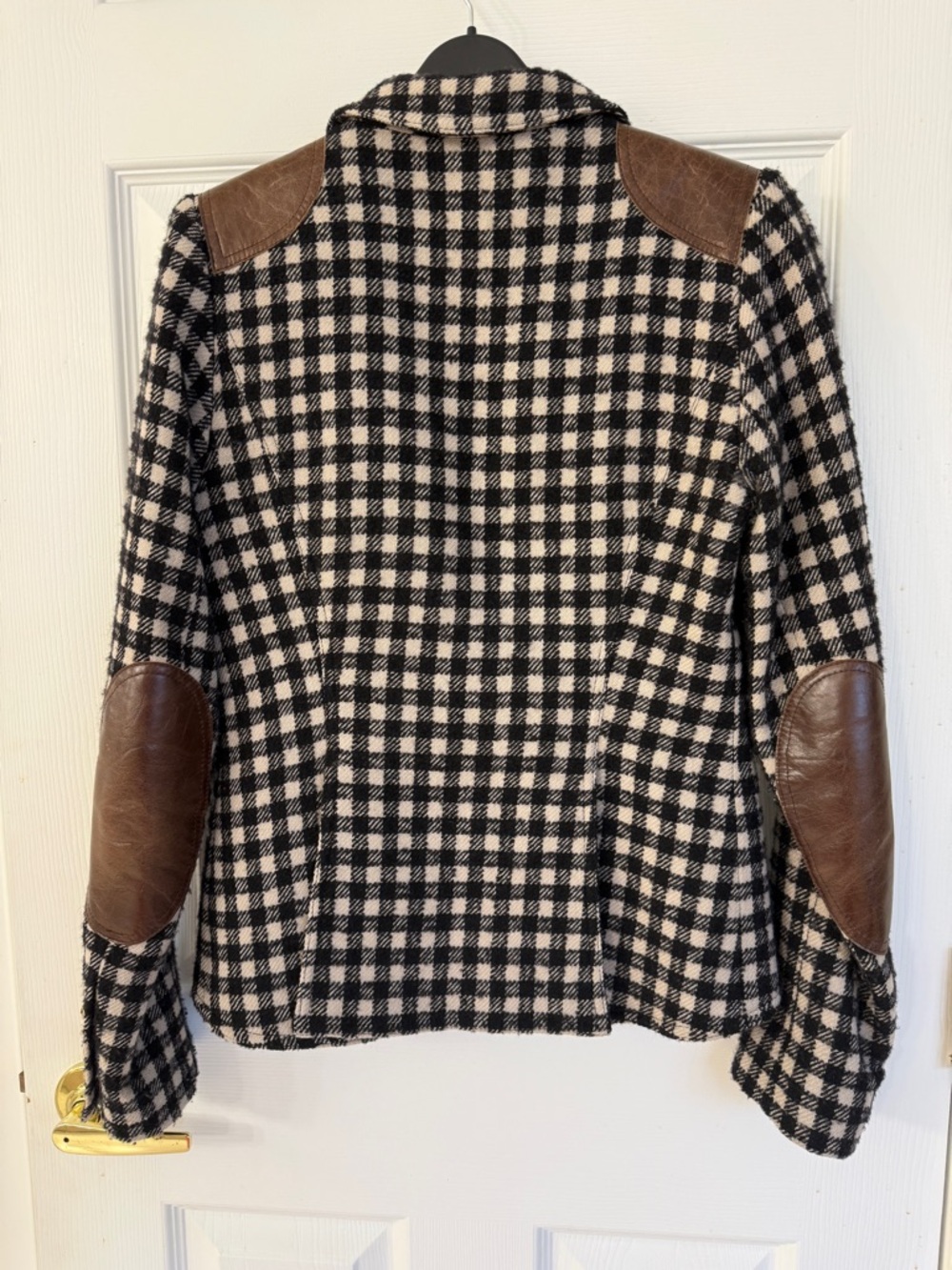 Smythe Black & Cream Checked Blazer with Brown Leather Shoulders - Picture 3 of 3
